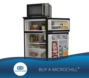 microchill, microfridge, minifridge, fridge, refrigerator, microwave, Door To Dorm
